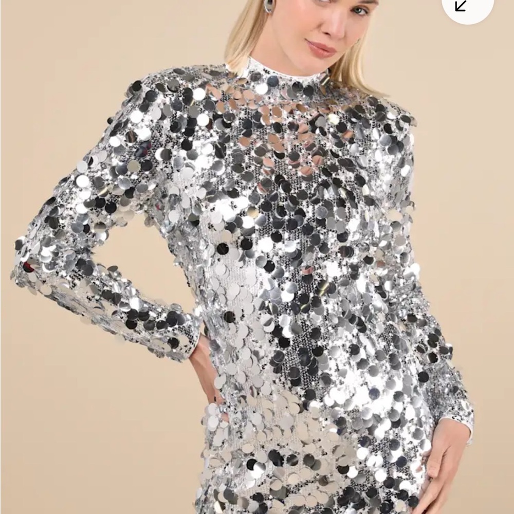 Lulu's Brilliant Behavior Backless Shimmering Silver Sequin Mini Dress